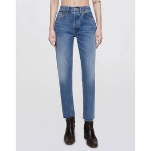 Re/Done High Rise Stove Pipe Medium Vain Jeans Raw Hem 28
